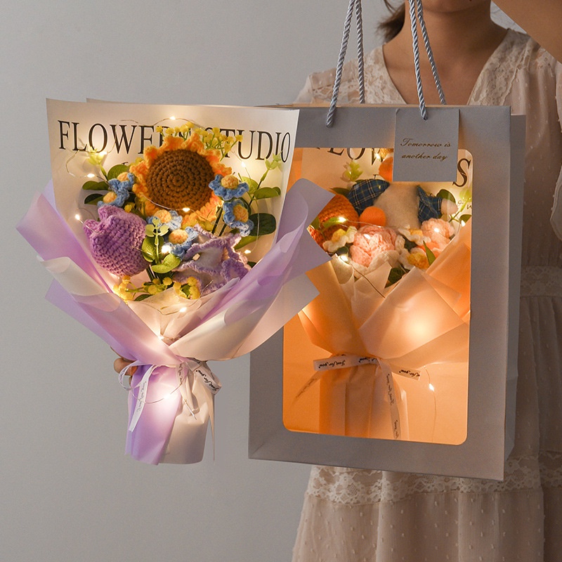 i-lucky-ช่อดอกไม้ดอกทานตะวันใหม่-ถักช่อขนสัตว์และดอกไม้ด้วยมือ-เพื่อเลียนแบบแม่ของดอกไม้