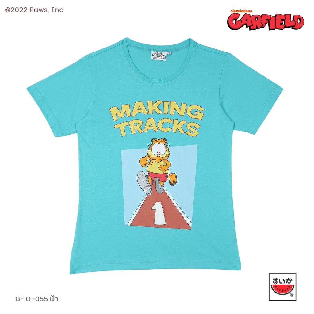 2023nexแตงโม-suika-เสื้อยืดคอกลมแขนสั้น-garfield-ลาย-making-tracks-gf-o-055