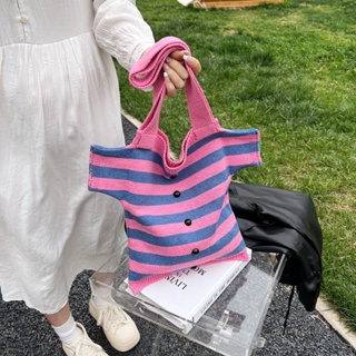กระเป๋าถือ กระเป๋าสะพายไหล่ ทรงบักเก็ต สีคอนทราสต์ แฟชั่นฤดูร้อน สําหรับสตรี 2023