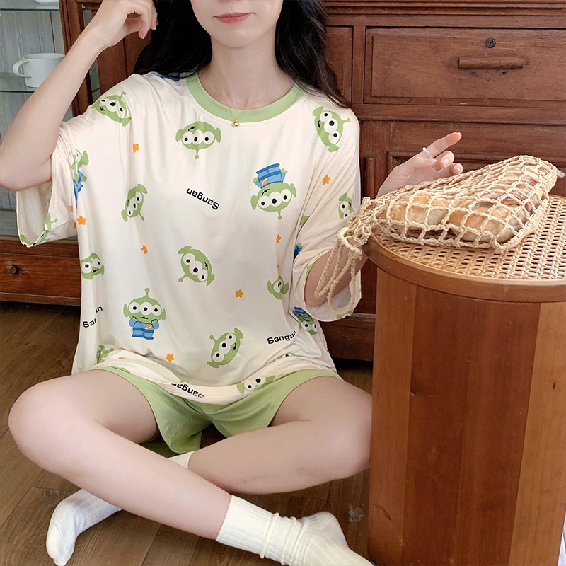 new-modal-pajamas-womens-short-sleeved-shorts-summer-thin-simple-suit-with-chest-pad