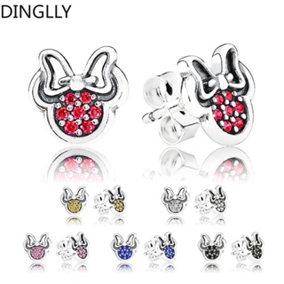 Dinglly สีเงิน การ์ตูนสัตว์ มินนี่ ต่างหูหัวใจ ต่างหูแฟชั่น เครื่องประดับ