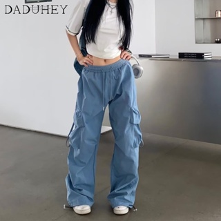 DaDuHey🎈 Womens American Style Retro Overalls Hiphop High Waist Loose Casual Pants Hip Hop Straight Wide Leg Cargo Pants
