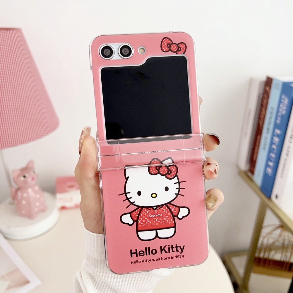 เคสโทรศัพท์มือถือแบบแข็ง-กันกระแทก-ลายการ์ตูนเฮลโลคิตตี้-พร้อมสายโซ่คล้อง-สําหรับ-samsung-galaxy-z-flip5-5g-3in1-z-flip-3-flip-4