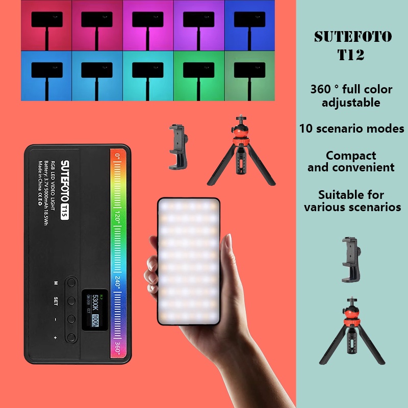 Sutefoto T12 ไฟเติมแสง RGB แบบมือถือ สะดวก เต็มสี ปรับได้ โทรศัพท์