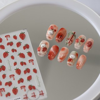 [Constellation Nail] สติกเกอร์ ลาย Gouache Strawberry 5D สําหรับติดตกแต่งเล็บ TS-2831