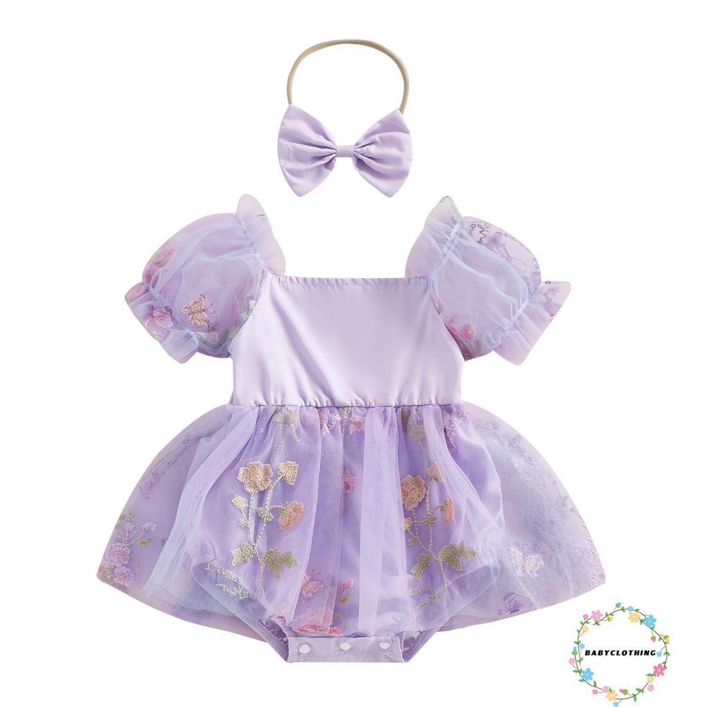 babyclothes-ชุดรอมเปอร์-เพลย์สูท-รอมเปอร์-แขนสั้น-ผ้าตาข่าย-ลายดอกไม้-พร้อมที่คาดผม-ฤดูร้อน-สําหรับเด็ก