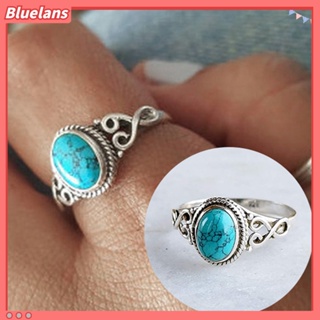 【 Bluelans 】แหวนหมั้น พลอยเทอร์ควอยซ์ธรรมชาติ สไตล์วินเทจ สําหรับเจ้าสาว