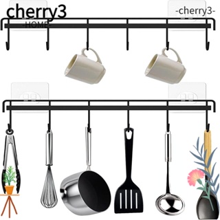Cherry3 ตะขอแขวนเครื่องครัว แบบ 6 ตะขอ ไม่เจาะรู สีดํา สีขาว 2 ชิ้น