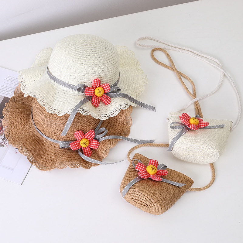 หมวกฟาง-ประดับริบบิ้น-ลายดอกไม้-เหมาะกับเดินชายหาด-แฟชั่นฤดูร้อน-สําหรับเด็กผู้หญิง-จํานวน-2-ชิ้น