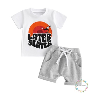 Babyclothes- ชุดเสื้อแขนสั้น พิมพ์ลายตัวอักษร และกางเกงขาสั้น สีเทา แฟชั่นฤดูร้อน สําหรับเด็กผู้ชาย