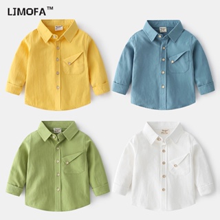 Ljmofa 2-8Y เสื้อเชิ้ตแขนยาวลําลอง แบบบาง สีแคนดี้ แฟชั่นฤดูใบไม้ผลิ และฤดูใบไม้ร่วง สําหรับเด็กผู้ชาย