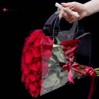 Abongbang กล่องดอกไม้ใส พร้อมหูหิ้ว แบบพกพา สําหรับใส่ของขวัญ งานแต่งงาน