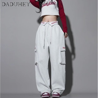DaDuHey🎈 Womens American Style Retro Casual Casual Parachute Overalls Loose High Street Pleated Wide-Leg Cargo Pants