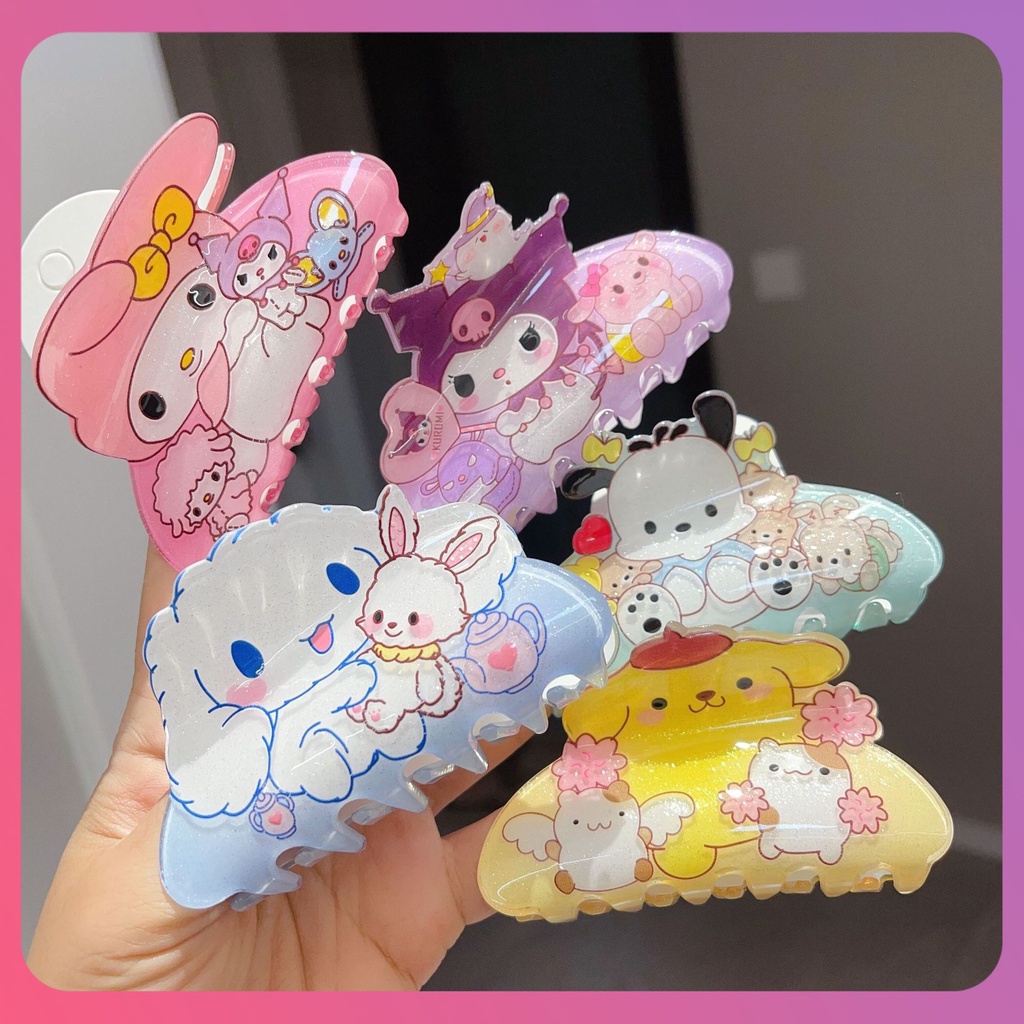 creative-sanrio-shark-explosive-hairpin-cartoon-cute-hello-kitty-kulomi-cinnamoroll-bangs-girl-heart-hairpin-for-gift-outdoor-decoration-cod