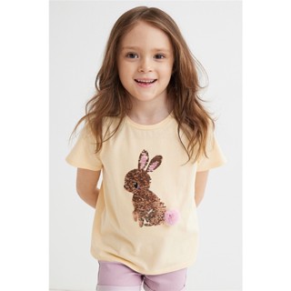 เสื้อยืดลําลอง ผ้าฝ้าย แบบนิ่ม ปักเลื่อม รูปกระต่ายน่ารัก สีชมพู แฟชั่นฤดูร้อน สําหรับเด็กผู้หญิง