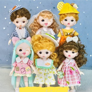 ใหม่ ตุ๊กตาหน้าน่ารัก ขนาดเล็ก 16 ซม. 13 ข้อต่อ Bjd พร้อมเสื้อผ้า DIY ของเล่น สําหรับเด็กผู้หญิง