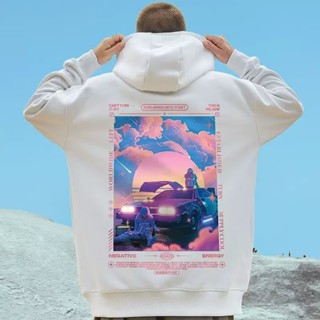 เสื้อกันหนาวแขนยาว มีฮู้ด ทรงหลวม พิมพ์ลายการ์ตูนอนิเมะ World สีขาว ดํา สไตล์เกาหลี ไซซ์ M - 5XL แฟชั่นสําหรับผู้ชาย และผู้หญิง