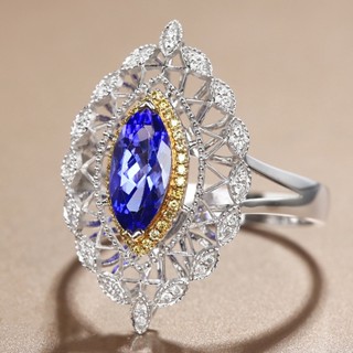 แหวนเงินแท้ 925 รูป Marquise CZ สีฟ้า หรูหรา เครื่องประดับ สไตล์วินเทจ เรโทร สําหรับผู้หญิง