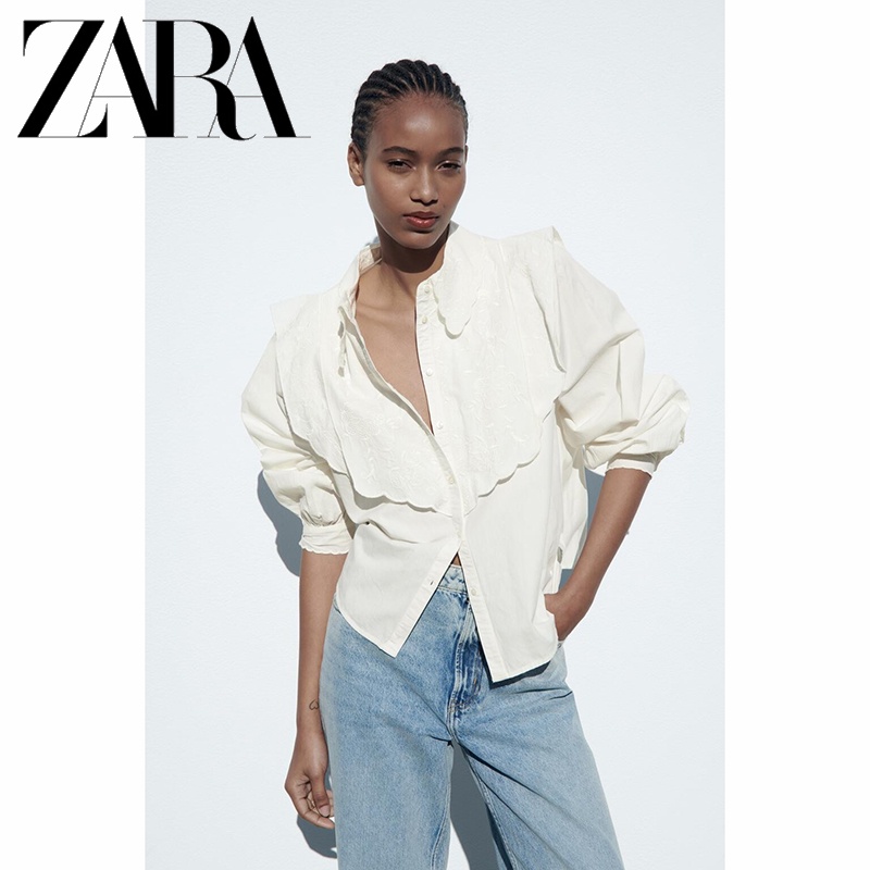 zara-ใหม่-เสื้อเชิ้ตแขนยาว-ผู้หญิง-ตกแต่งเลเยอร์