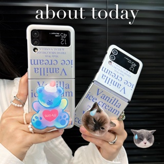 เคสโทรศัพท์มือถือ PC แข็ง กันกระแทก ลายการ์ตูนหมี แมวน่ารัก สไตล์เกาหลี สร้างสรรค์ สําหรับ Samsung Galaxy Z Flip 4 5G 3in1 Z Flip 3
