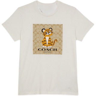 Coach เสื้อยืดแขนสั้น ผ้าฝ้าย ลายการ์ตูนเสือ สีขาว สําหรับผู้หญิง_02