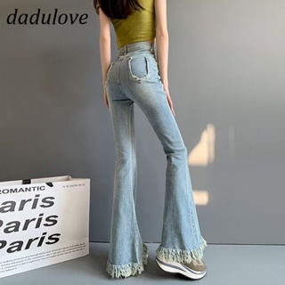 DaDulove💕 New Korean Version of INS Tassel Ladies Jeans High Waist Niche Micro Flared Pants Large Size Trousers