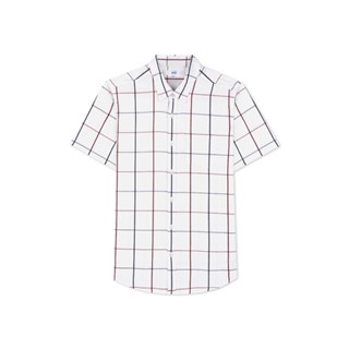 AIIZ (เอ ทู แซด) - เสื้อเชิ้ตผู้ชายแขนสั้นผ้าป๊อปลินลายเส้นตาราง Men’s Windowpane Check Short Sleeve Poplin Shirts