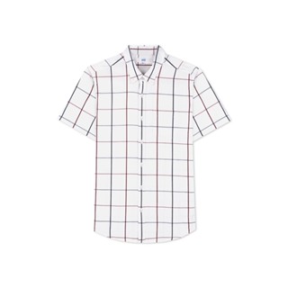 AIIZ (เอ ทู แซด) - เสื้อเชิ้ตผู้ชายแขนสั้นผ้าป๊อปลินลายเส้นตาราง Men’s Windowpane Check Short Sleeve Poplin Shirts