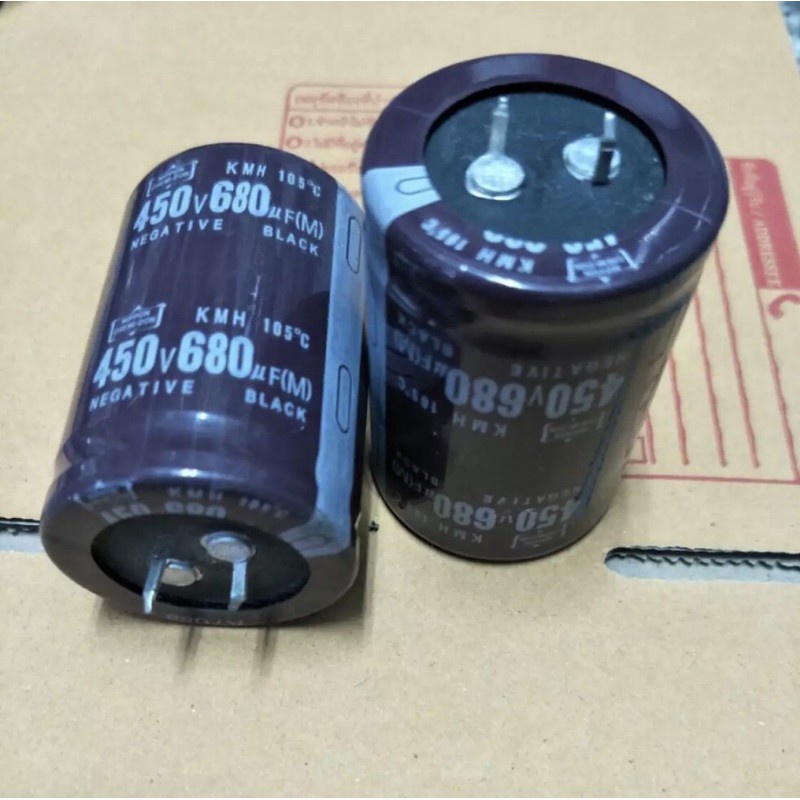 capacitor-680uf450vdc-nipon-ขนาดสูง-5-ซม-กว้าง-3-5-ซม-ของใหม่สินค้าพร้อมจัดส่ง