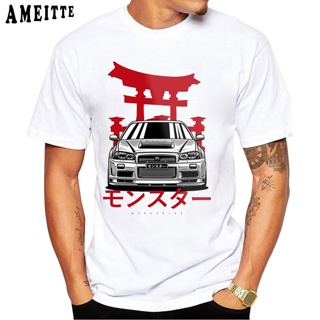 【ใหม่】T-shirt  เสื้อยืดแขนสั้นลําลอง พิมพ์ลาย Monster Skyline R34 GTR สีขาว สไตล์พังก์ ฮิปฮอป แฟชั่นสําหรับผู้ชายS-5XL