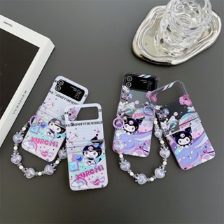 3in1 เคสโทรศัพท์มือถือ PC แข็ง กันกระแทก ลายการ์ตูน Kulomi พร้อมสายโซ่คล้อง สําหรับ Samsung Galaxy Z Flip 4 5G Z Flip 3