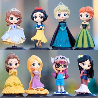 ตุ๊กตาฟิกเกอร์ PVC เจ้าหญิงดิสนีย์ Jasmine Mulan Ariel Arale Belle Snow White Elsa Anna Cinderella Sofia Rapunzel Q Posket สําหรับตกแต่งเค้กวันเกิด