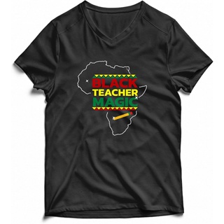 ดูดีนี่ เสื้อยืดแขนสั้นผู้ชายคอวี Wgc Black Teacher Magic History Month : เสื้อผ้า รองเท้า และเครื่องประดับ