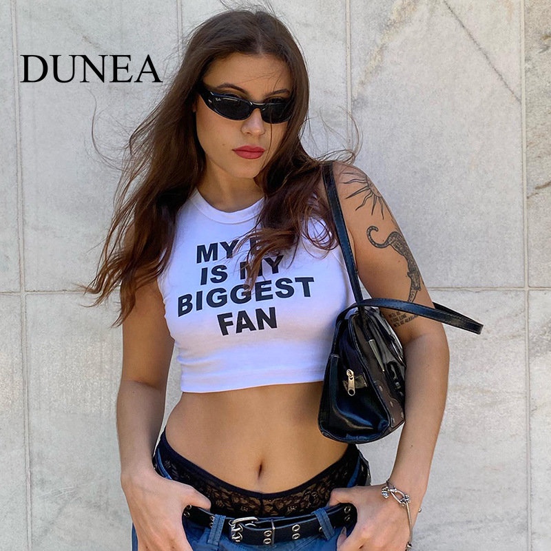 dunea-เสื้อกล้าม-แขนกุด-พิมพ์ลายตัวอักษร-สไตล์อเมริกัน-สําหรับผู้หญิง