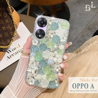เคส OPPO A78 5G A77s A17 A17K A57 2022 A78 5G A96 A76 A95 A55 A95 A74 5G A54 โทรศัพท์มือถือ ประดับมุก พลอยเทียม กลิตเตอร์ ระยิบระยับ ลายดอกกุหลาบ 3D หรูหรา สําหรับ