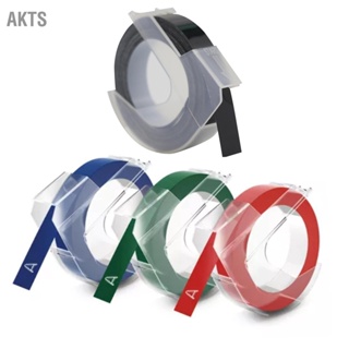AKTS 4PCS 9mm Label Maker เทปพิมพ์สีเทปติดฉลากริบบิ้นสีฟ้าสีแดงสีเขียวพื้นหลังสีดำ