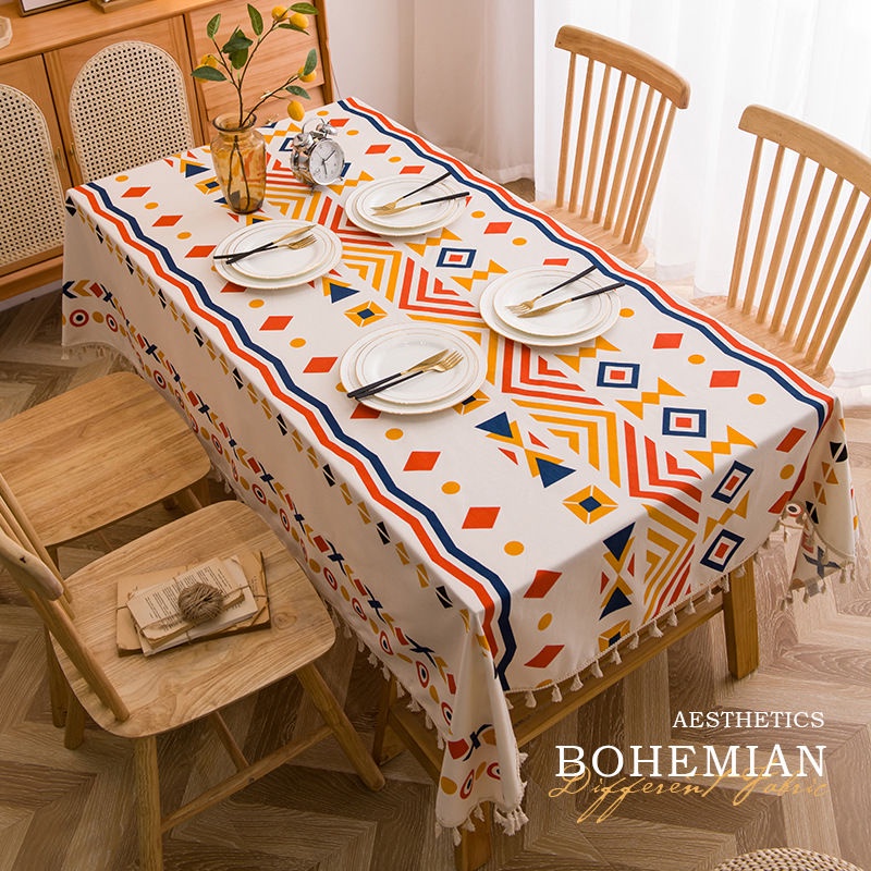 ผ้าปูโต๊ะโบฮีเมียน-ผ้าปูโต๊ะจับจีบ-ผ้าซาตินเนื้อหนา-เนื้อผ้าเงา