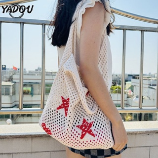 YADOU กระเป๋าโท้ทผู้หญิงญี่ปุ่นและเกาหลีถักกระเป๋าสะพายทอกลวง