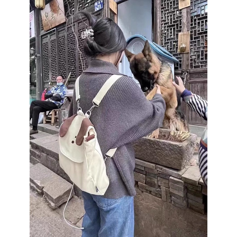 yadou-ใหม่-แฟชั่น-ลูกสุนัขน่ารัก-นักเรียน-การท่องเที่ยว-ผ้าใบ-กระเป๋าเป้สะพายหลัง