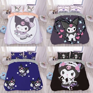 23 Kuromi 3in1 ชุดเครื่องนอน ผ้าปูที่นอน ปลอกหมอน ผ้านวม ปลอกหมอน ห้องนอน หอพัก ล้างทําความสะอาดได้