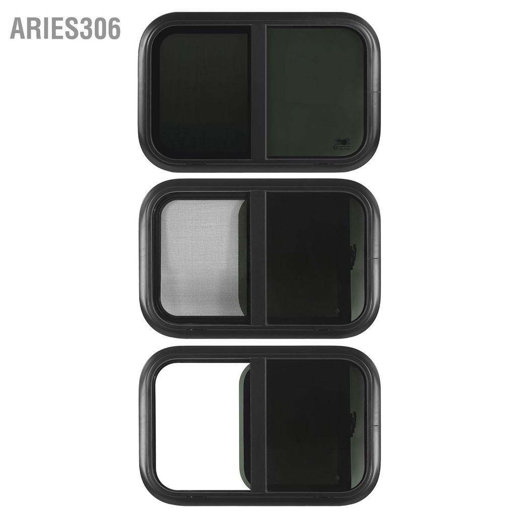 aries306-หน้าต่างบานเลื่อน-rv-750-x-430-มม-รถพ่วงอลูมิเนียมสีดำกระจกกันรังสียูวีพร้อมตาข่ายกันแมลงที่เคลื่อนย้ายได้