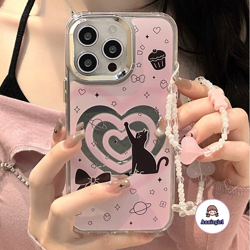 เคสโทรศัพท์มือถือ-ประดับลูกปัดกระจก-ลายแมวน่ารัก-กันสิ่งสกปรก-พร้อมสายคล้องข้อมือ-สําหรับ-iphone-11-14-pro-max-12pro-13promax-xs-xr