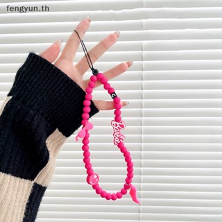 Fengyun สายโซ่คล้องโทรศัพท์มือถือ ประดับลูกปัดอะคริลิค รูปการ์ตูนบาร์บี้ ตัวอักษร สีแดงกุหลาบ สําหรับห้อยตกแต่ง