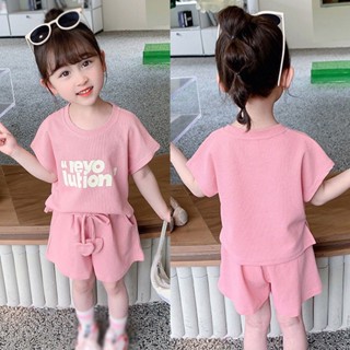 เสื้อแขนสั้นลําลอง น่ารัก แฟชั่นทันสมัย สําหรับเด็กผู้หญิง จํานวน 2 ชิ้น