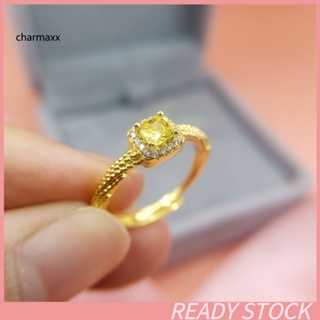 Cx แหวนแต่งงาน ประดับคริสตัล พลอยเทียม สีเหลือง ปรับได้ แฟชั่นสําหรับผู้หญิง