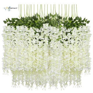 พวงมาลัยดอกไม้ประดิษฐ์ ผ้าไหม (43.2 ฟุต) สีขาว สําหรับแขวนตกแต่งบ้าน งานแต่งงาน ปาร์ตี้ 12 แพ็ค