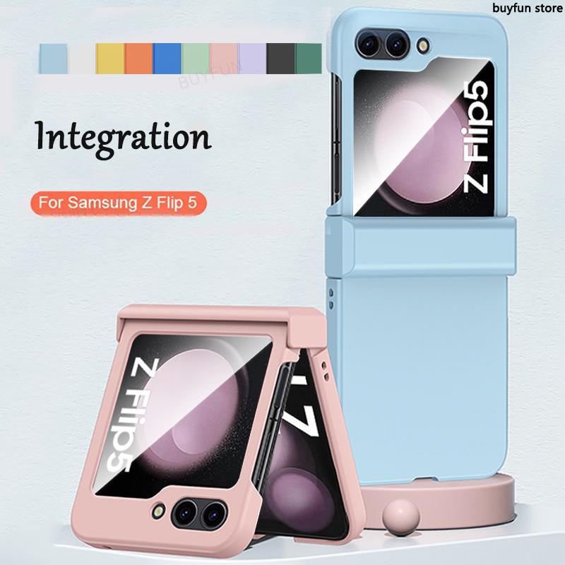 for-samsung-galaxy-z-flip5-zflip5-flip-5-5g-candy-colors-skin-feeling-hinge-case-with-glass-integrated-shell