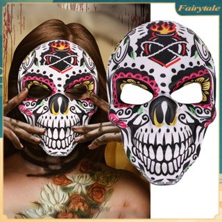 ❀ Day of the Dead Mask หน้ากากฮาโลวีน Skull Print Mask เทศกาลฮาโลวีน Prop สำหรับผู้ชายผู้หญิง