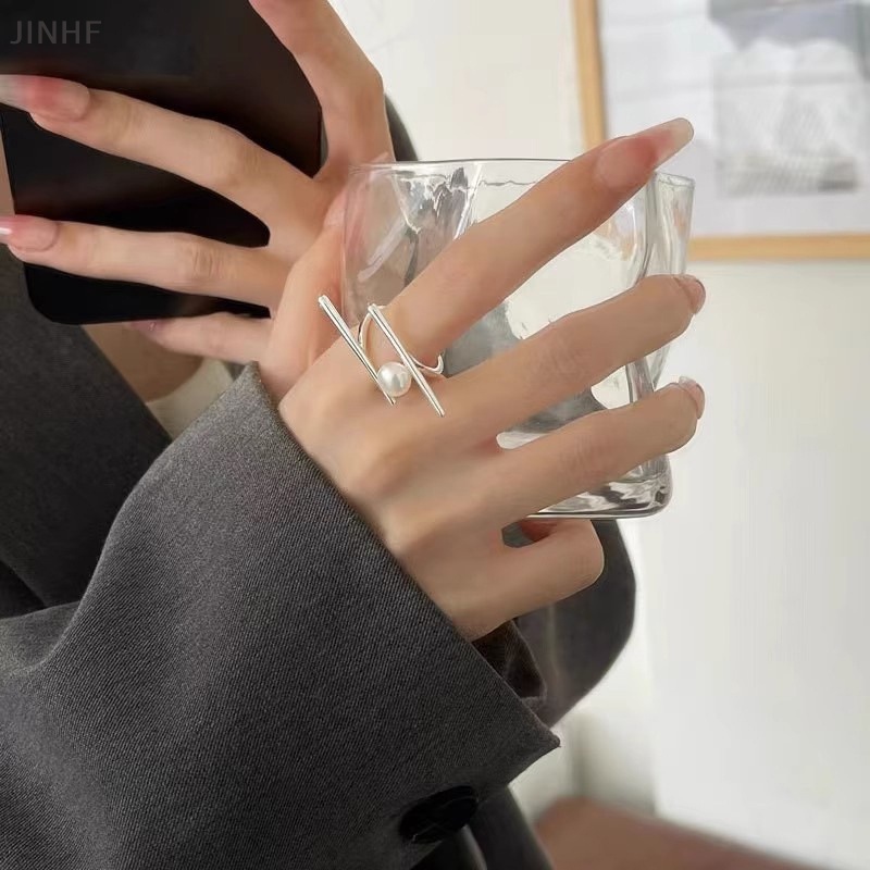 bestbuyshop-แหวนนิ้วมือ-ประดับมุก-สีเงิน-ปรับได้-แฮนด์เมด-สไตล์วินเทจ-ของขวัญวันเกิด-สําหรับผู้หญิง