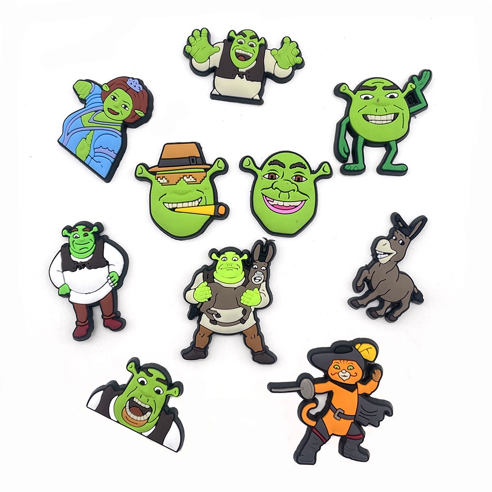 hot-shrek-series-ใหม่-จี้รูปอนิเมชั่นภาพยนตร์กราฟฟิติ-ดอกไม้-สไตล์อเมริกันคลาสสิก-diy-สําหรับตกแต่งรองเท้า-cros-clogs